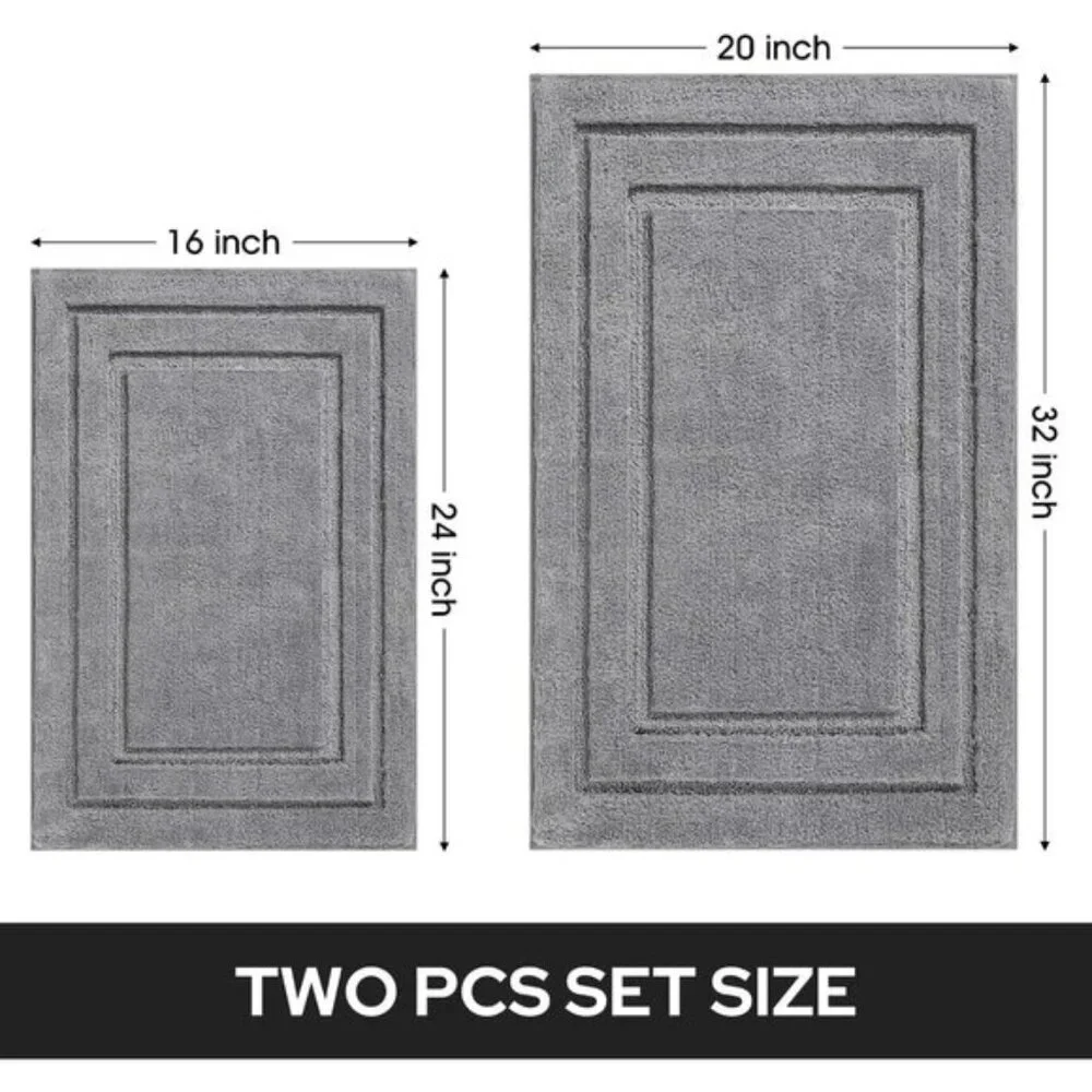 New 2-Piece Bathroom Rug Set, Soft Non-Slip Washable Microfiber Mats in Grey